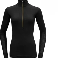 Wool Mesh 190 Zip Neck Wmn Caviar